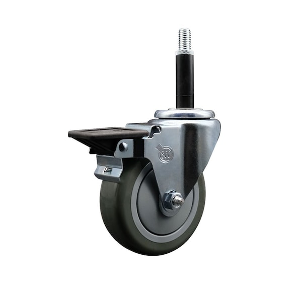 4'' Gray Poly Swivel 3/4'' Expanding Stem Caster with Brake